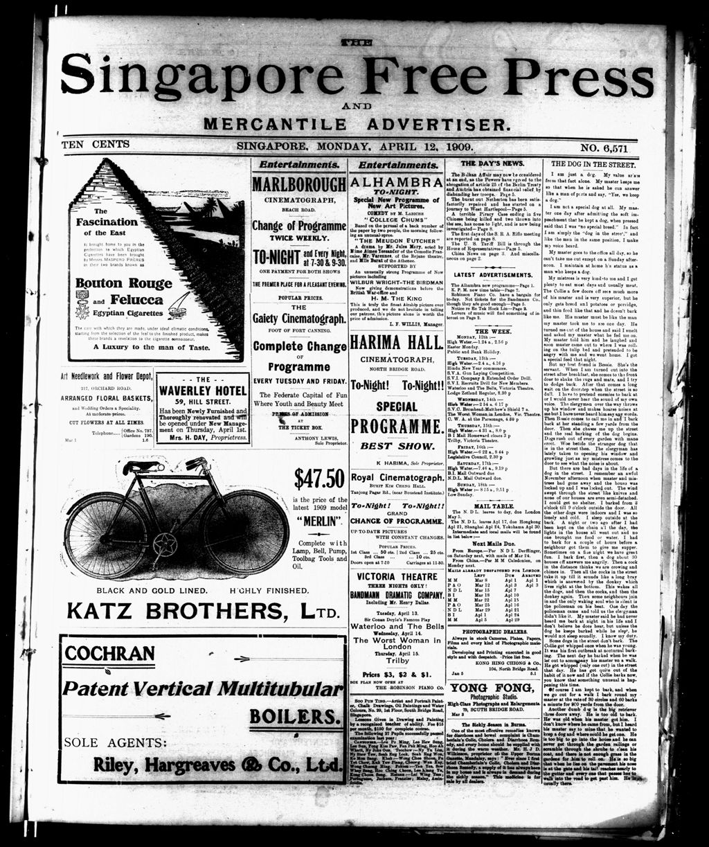 Miniature of Singapore Free Press and Mercantile Advertiser 12 April 1909