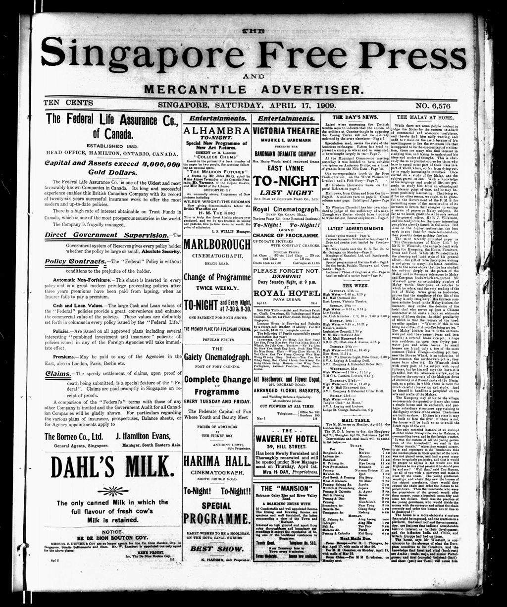 Miniature of Singapore Free Press and Mercantile Advertiser 17 April 1909