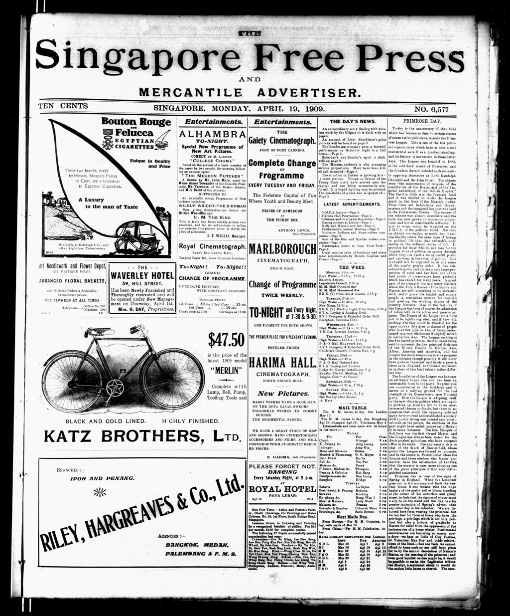 Miniature of Singapore Free Press and Mercantile Advertiser 19 April 1909