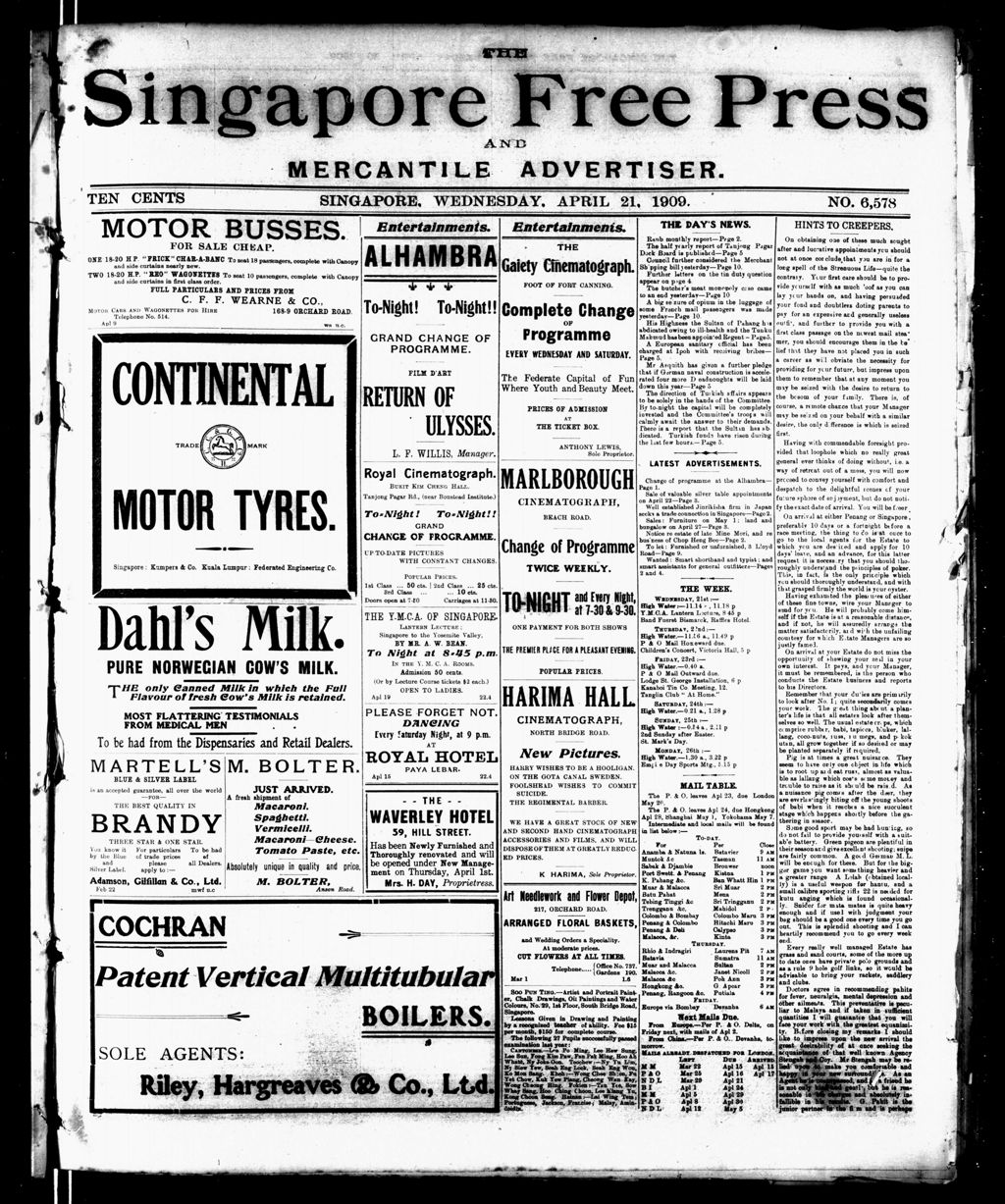 Miniature of Singapore Free Press and Mercantile Advertiser 21 April 1909