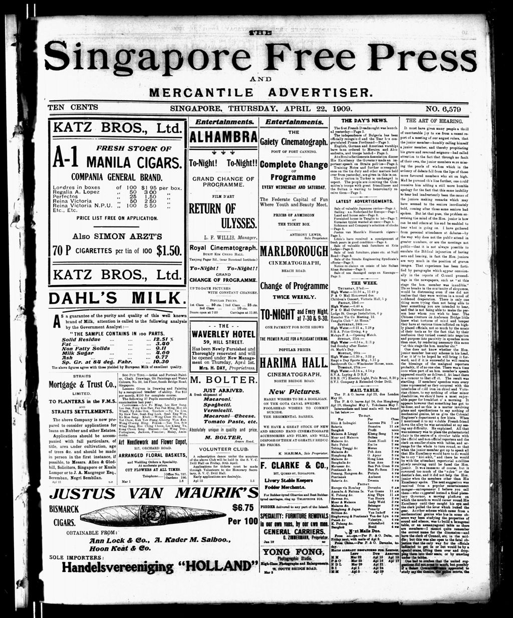 Miniature of Singapore Free Press and Mercantile Advertiser 22 April 1909