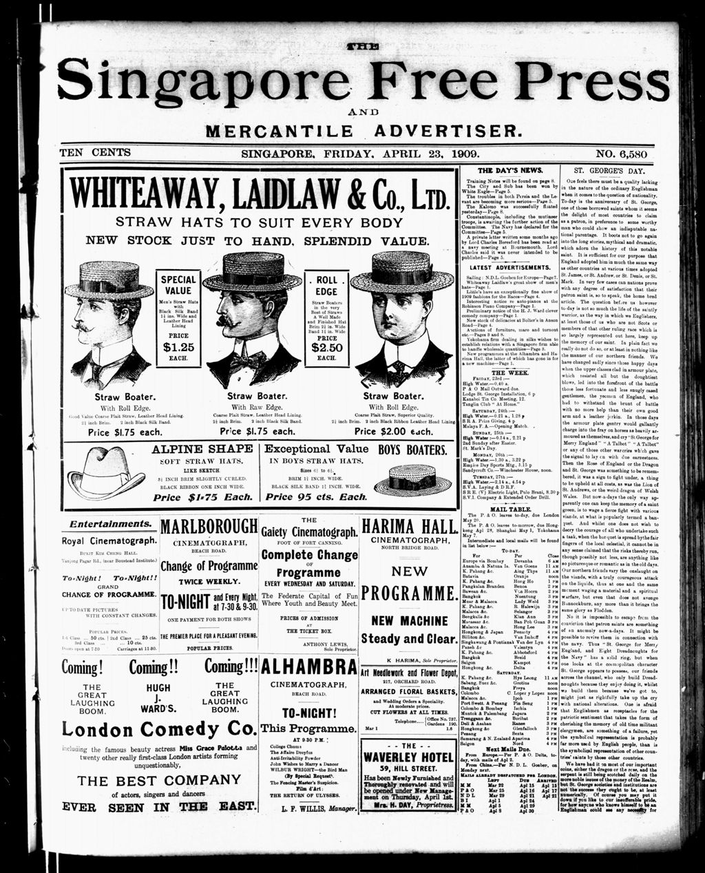 Miniature of Singapore Free Press and Mercantile Advertiser 23 April 1909