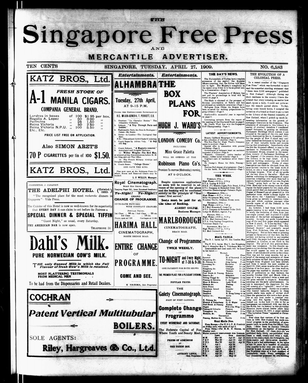 Miniature of Singapore Free Press and Mercantile Advertiser 27 April 1909