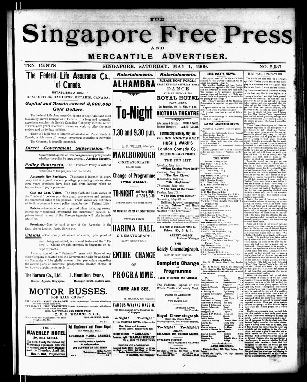 Miniature of Singapore Free Press and Mercantile Advertiser 01 May 1909