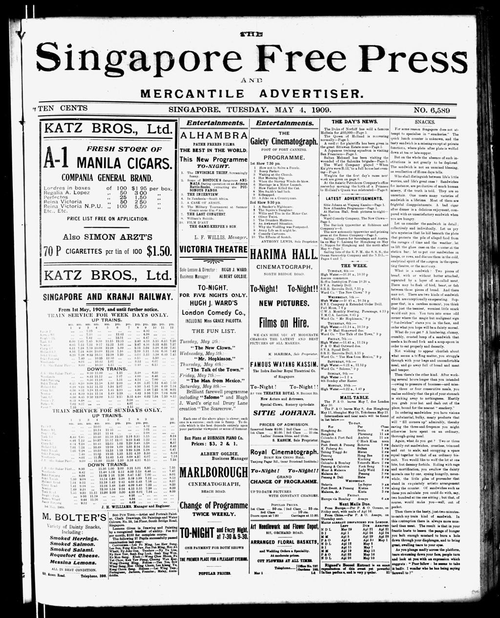 Miniature of Singapore Free Press and Mercantile Advertiser 04 May 1909