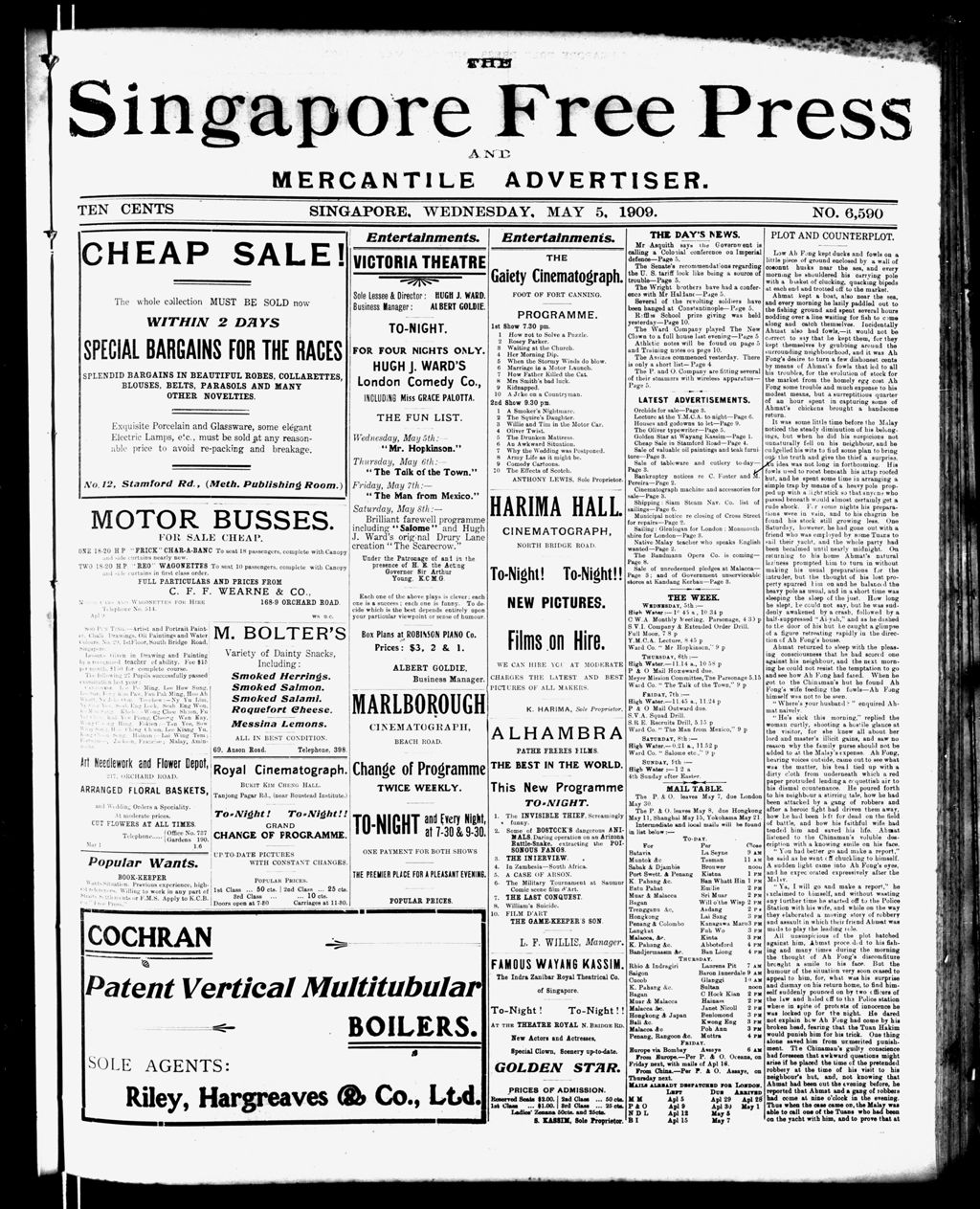 Miniature of Singapore Free Press and Mercantile Advertiser 05 May 1909