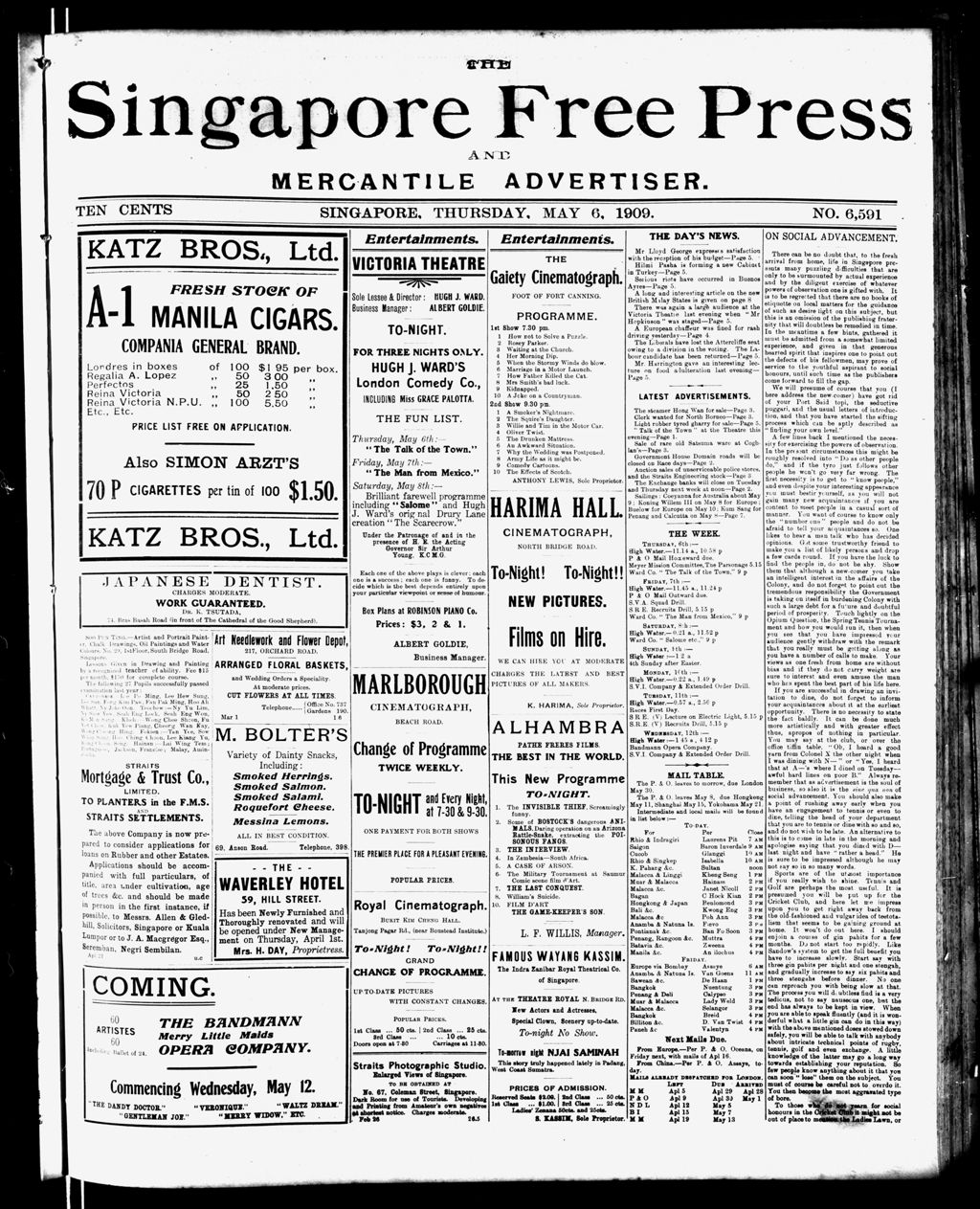 Miniature of Singapore Free Press and Mercantile Advertiser 06 May 1909