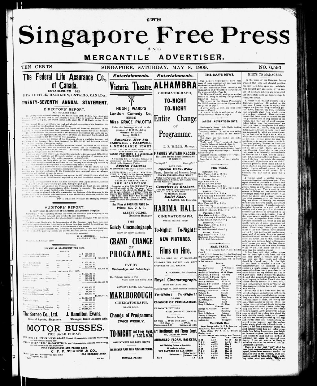 Miniature of Singapore Free Press and Mercantile Advertiser 08 May 1909