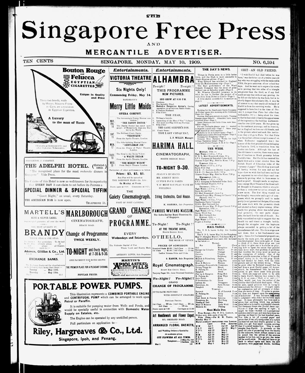 Miniature of Singapore Free Press and Mercantile Advertiser 10 May 1909