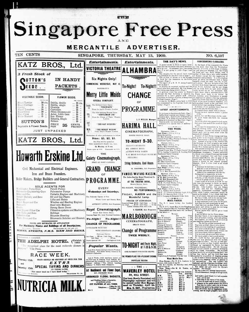 Miniature of Singapore Free Press and Mercantile Advertiser 13 May 1909