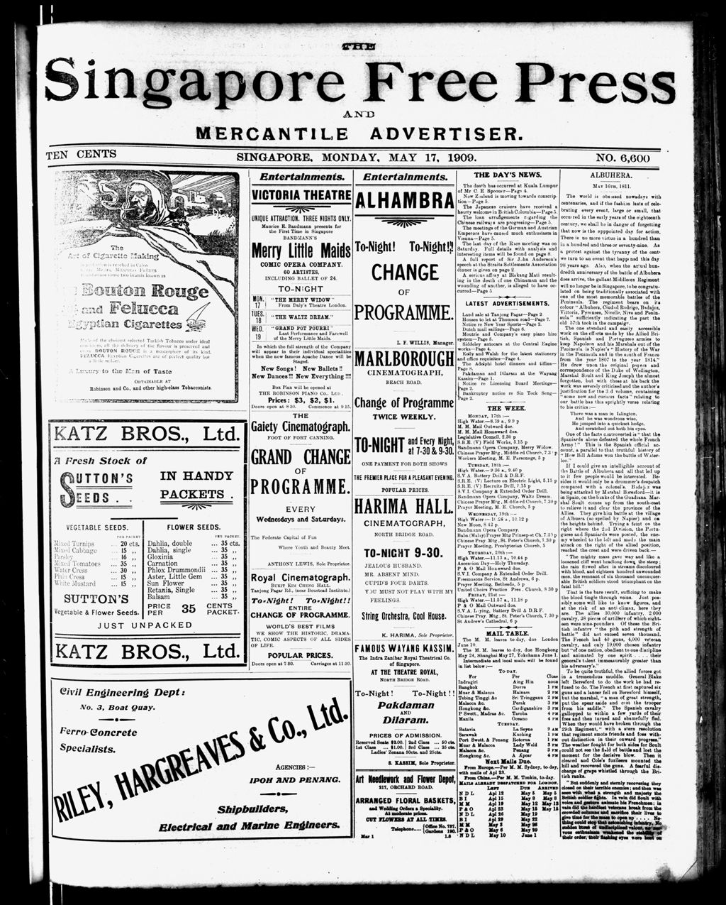 Miniature of Singapore Free Press and Mercantile Advertiser 17 May 1909