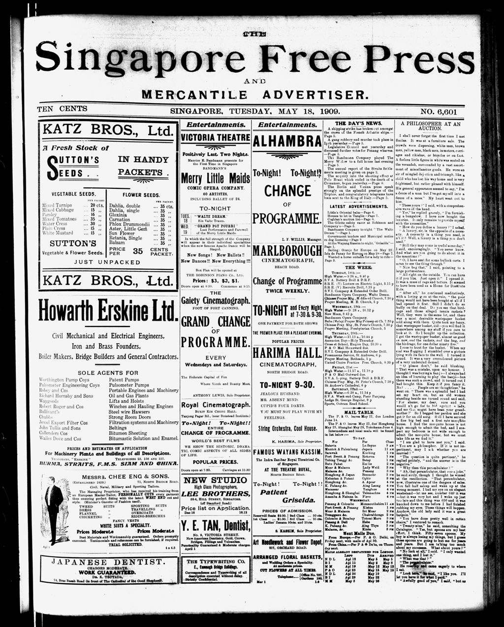 Miniature of Singapore Free Press and Mercantile Advertiser 18 May 1909