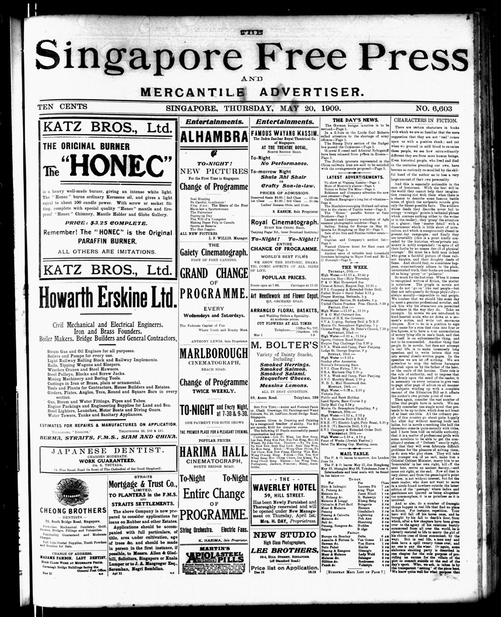 Miniature of Singapore Free Press and Mercantile Advertiser 20 May 1909