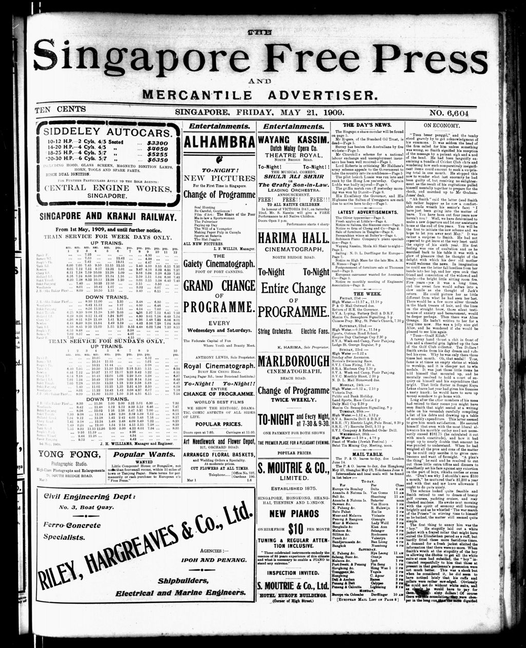 Miniature of Singapore Free Press and Mercantile Advertiser 21 May 1909