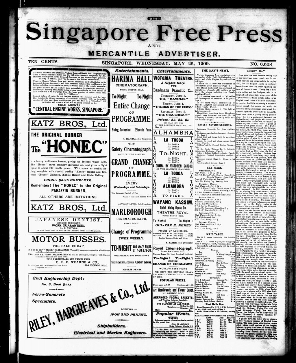 Miniature of Singapore Free Press and Mercantile Advertiser 26 May 1909