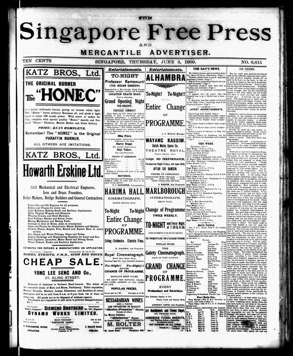 Miniature of Singapore Free Press and Mercantile Advertiser 03 June 1909