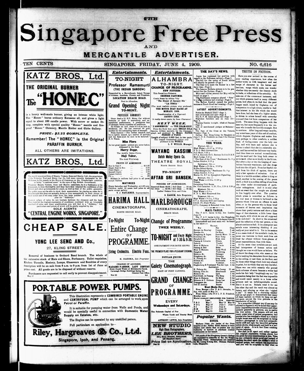 Miniature of Singapore Free Press and Mercantile Advertiser 04 June 1909