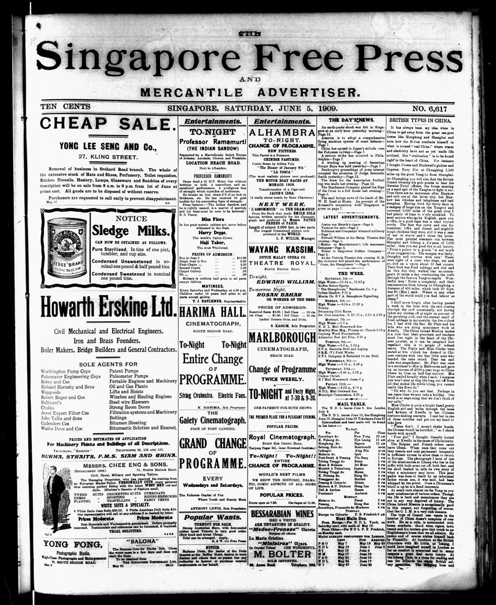 Miniature of Singapore Free Press and Mercantile Advertiser 05 June 1909