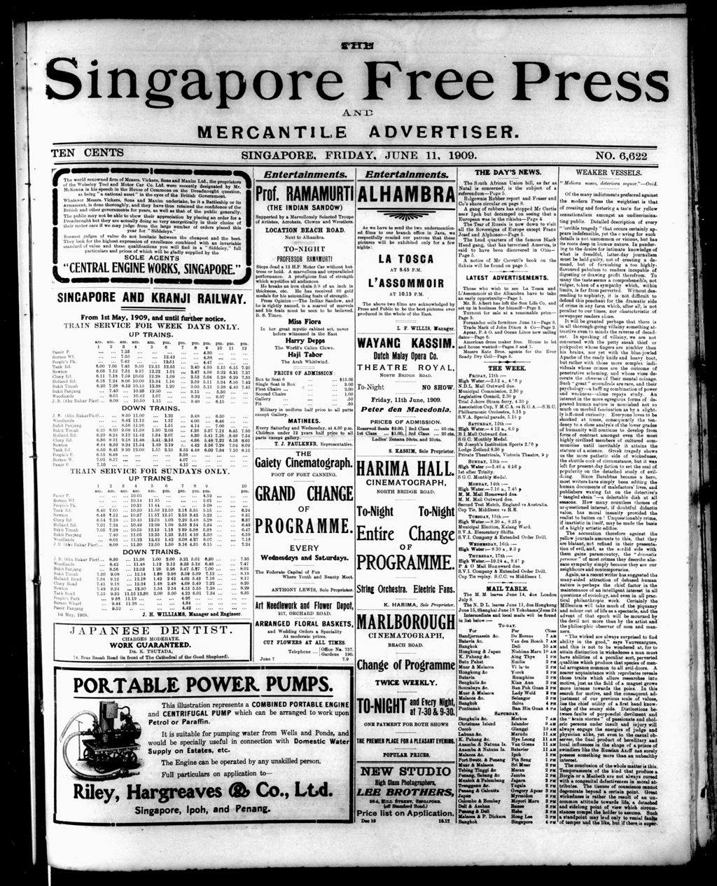 Miniature of Singapore Free Press and Mercantile Advertiser 11 June 1909