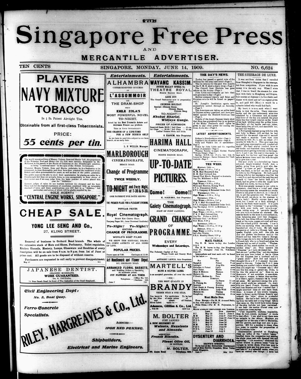 Miniature of Singapore Free Press and Mercantile Advertiser 14 June 1909