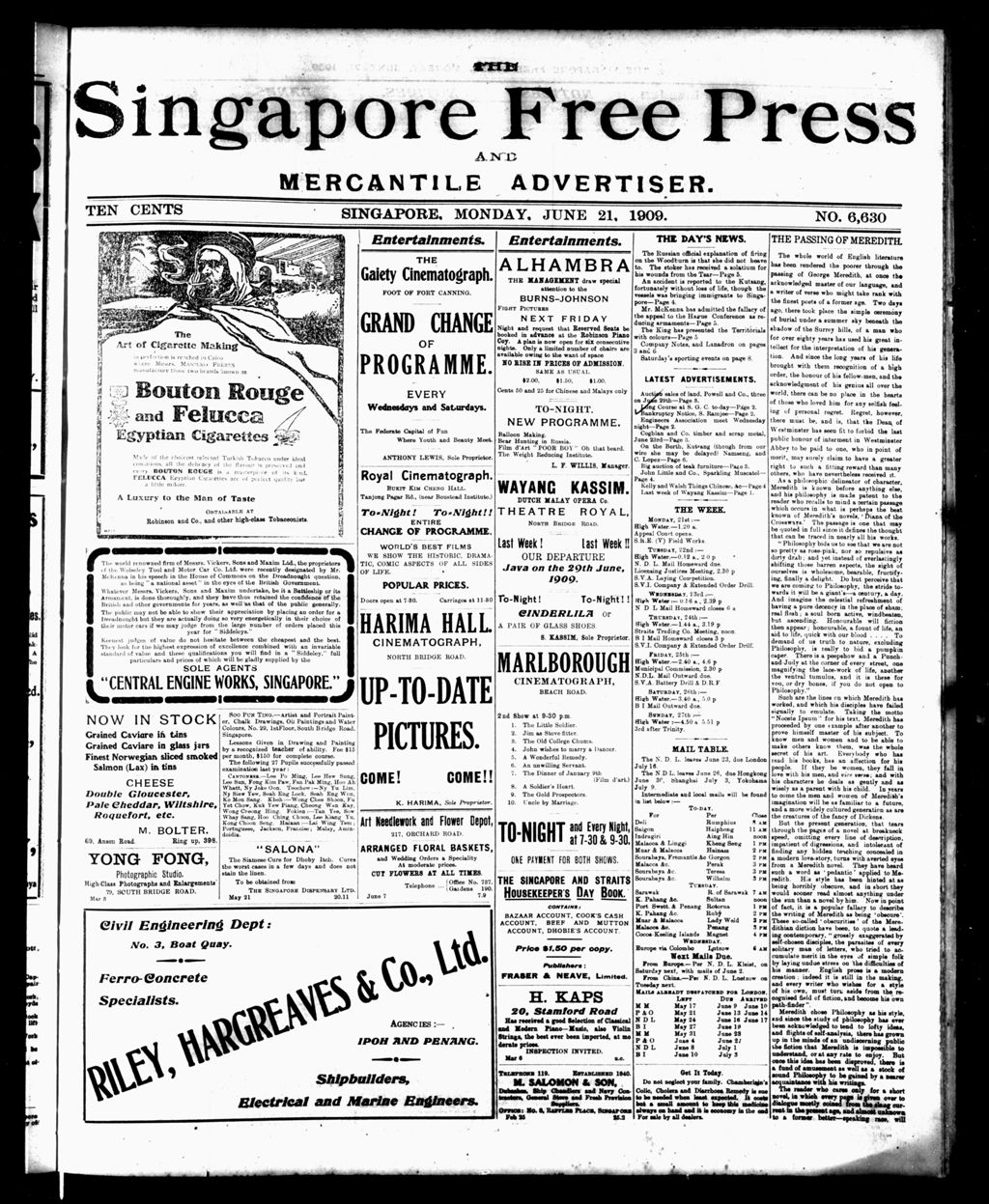 Miniature of Singapore Free Press and Mercantile Advertiser 21 June 1909