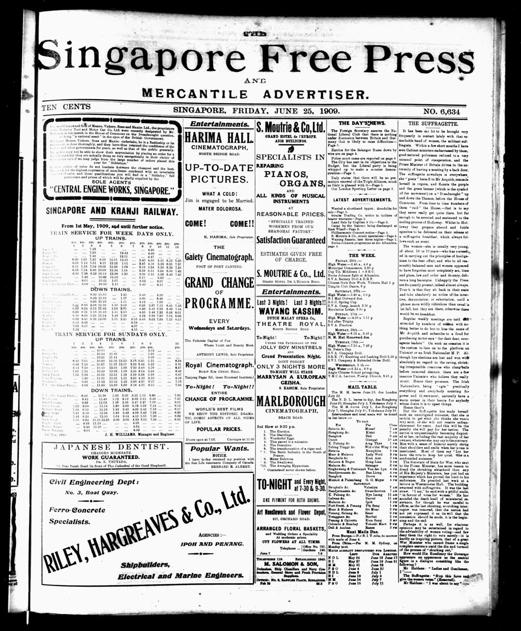 Miniature of Singapore Free Press and Mercantile Advertiser 25 June 1909