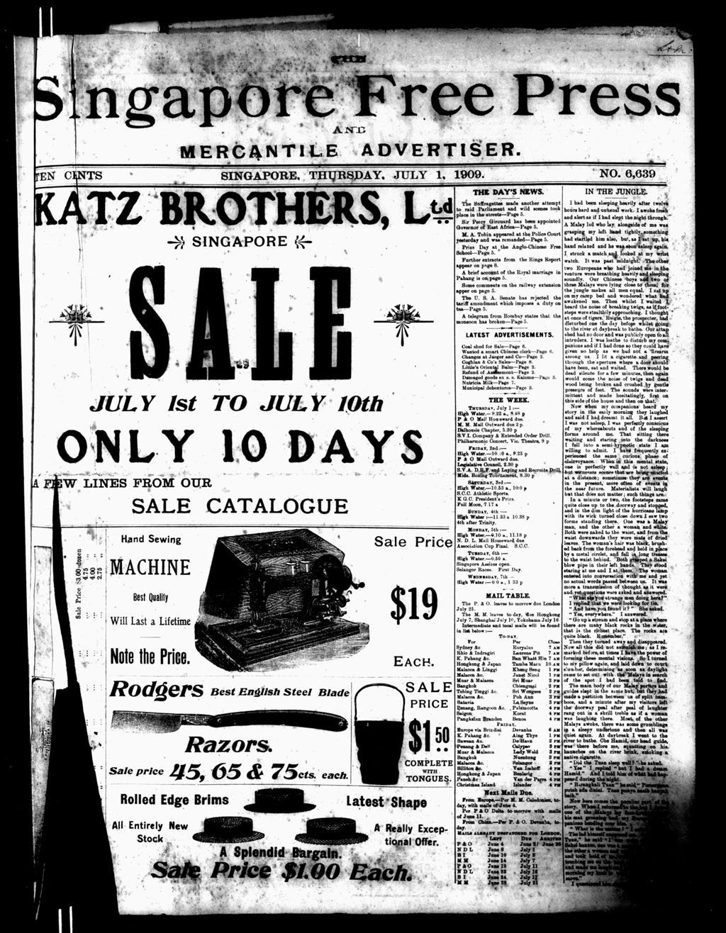 Miniature of Singapore Free Press and Mercantile Advertiser 01 July 1909