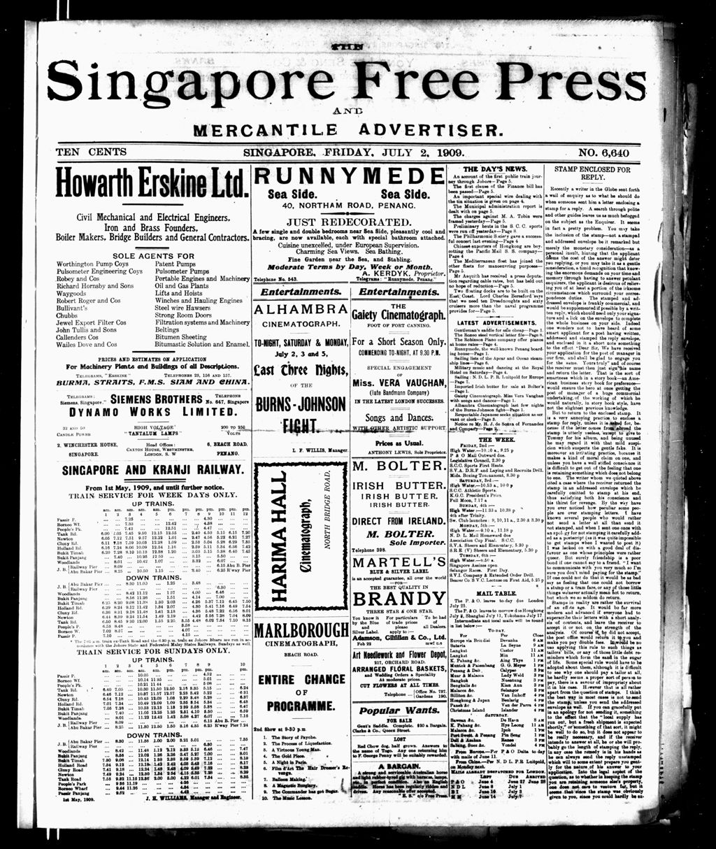 Miniature of Singapore Free Press and Mercantile Advertiser 02 July 1909