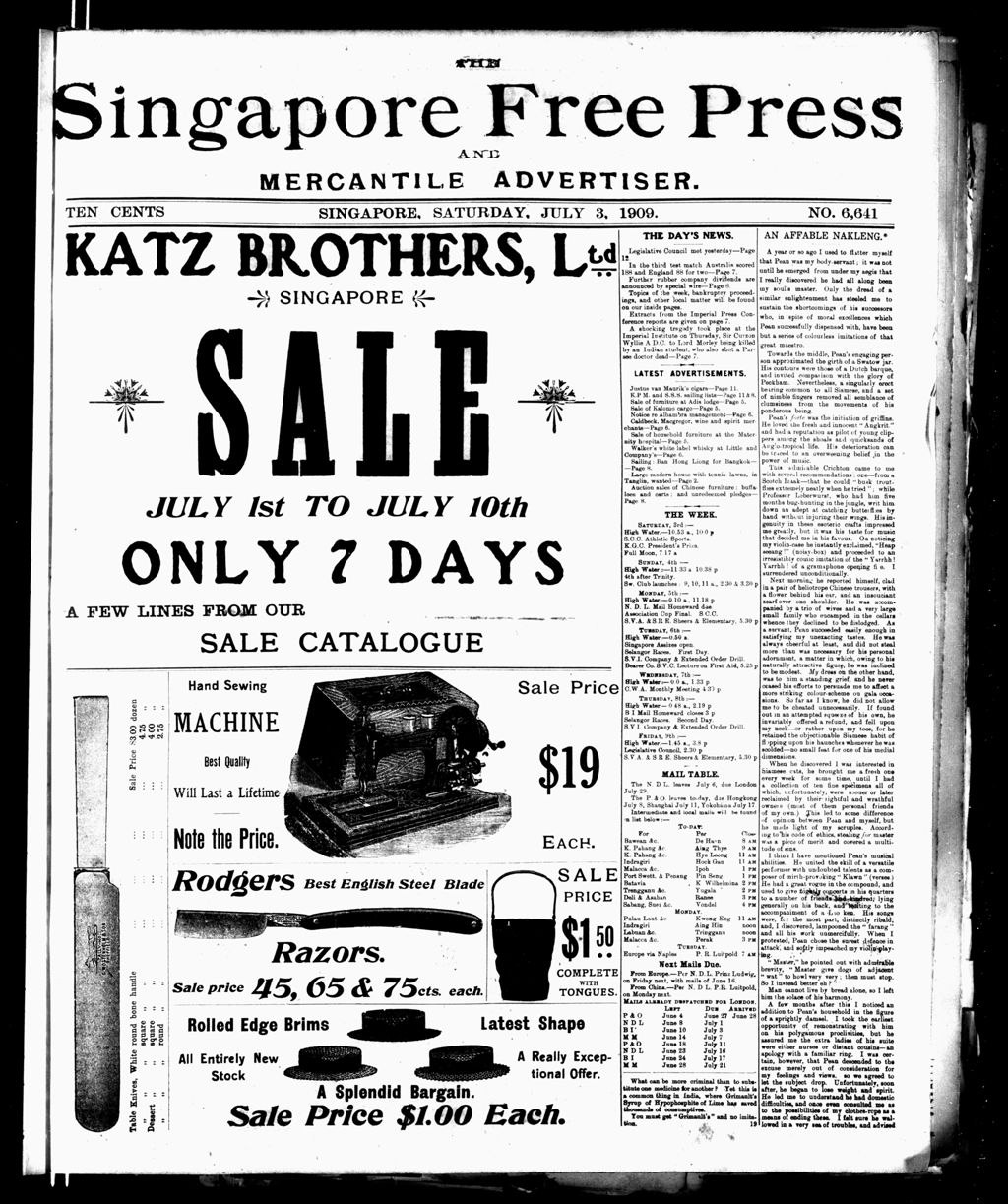 Miniature of Singapore Free Press and Mercantile Advertiser 03 July 1909