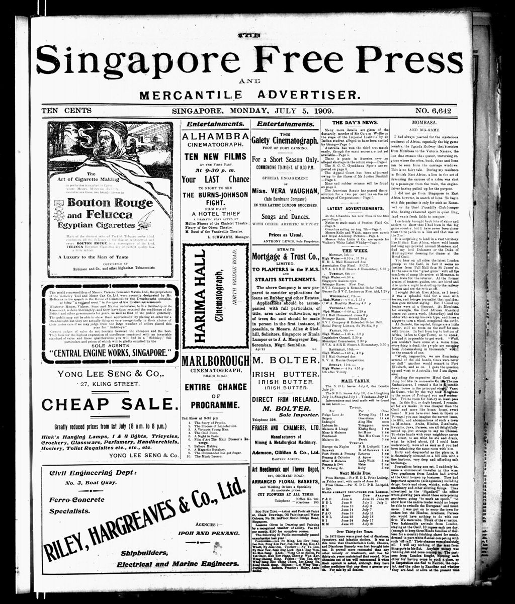 Miniature of Singapore Free Press and Mercantile Advertiser 05 July 1909