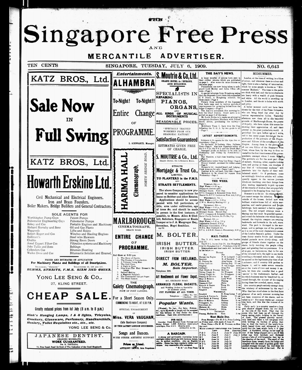 Miniature of Singapore Free Press and Mercantile Advertiser 06 July 1909