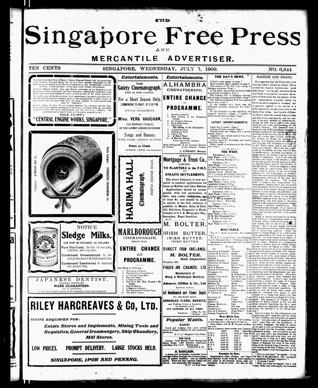 Miniature of Singapore Free Press and Mercantile Advertiser 07 July 1909