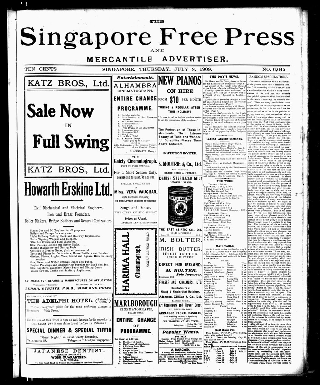 Miniature of Singapore Free Press and Mercantile Advertiser 08 July 1909