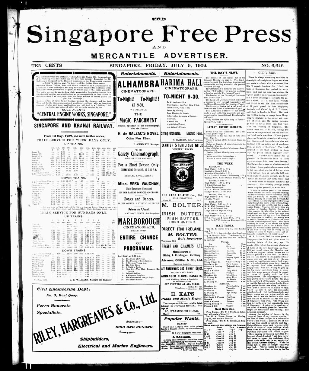 Miniature of Singapore Free Press and Mercantile Advertiser 09 July 1909