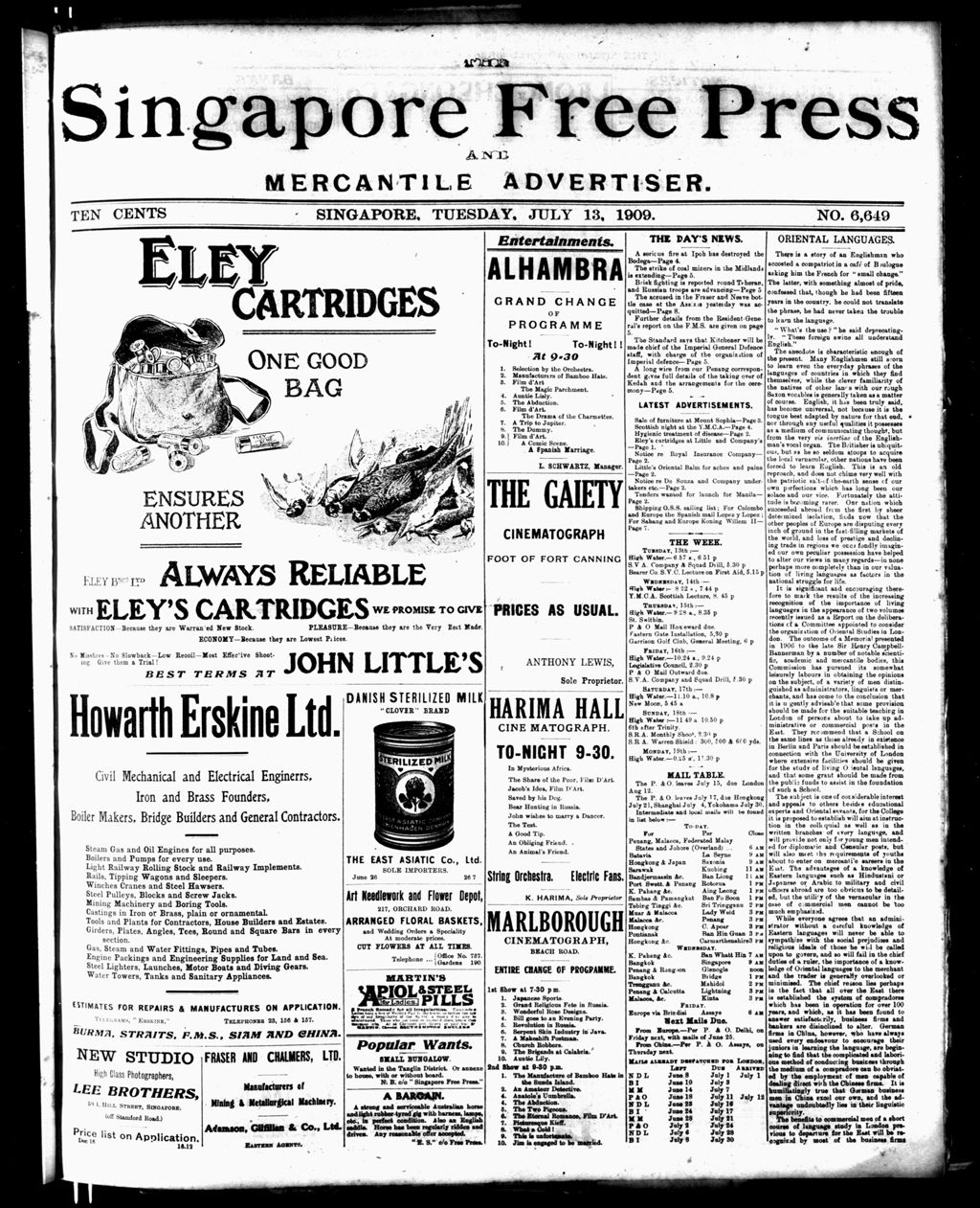 Miniature of Singapore Free Press and Mercantile Advertiser 13 July 1909