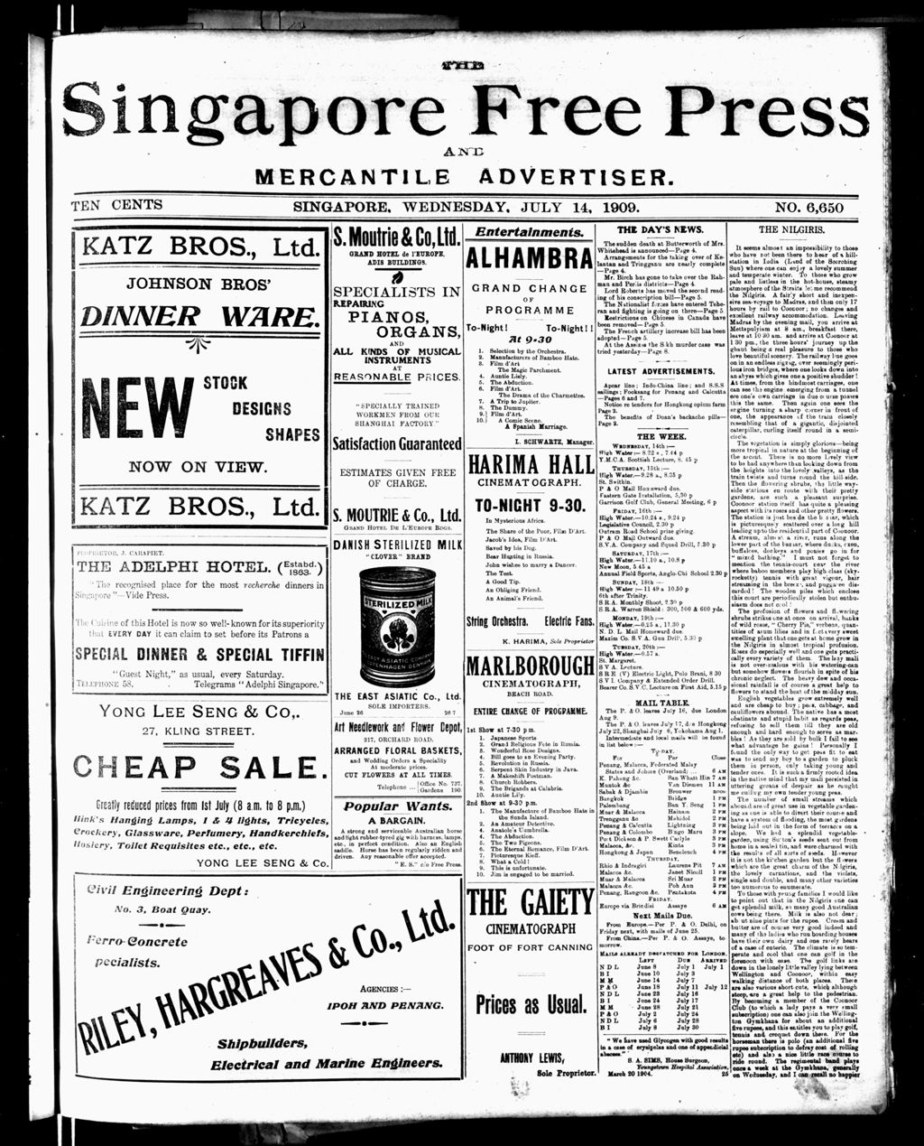 Miniature of Singapore Free Press and Mercantile Advertiser 14 July 1909