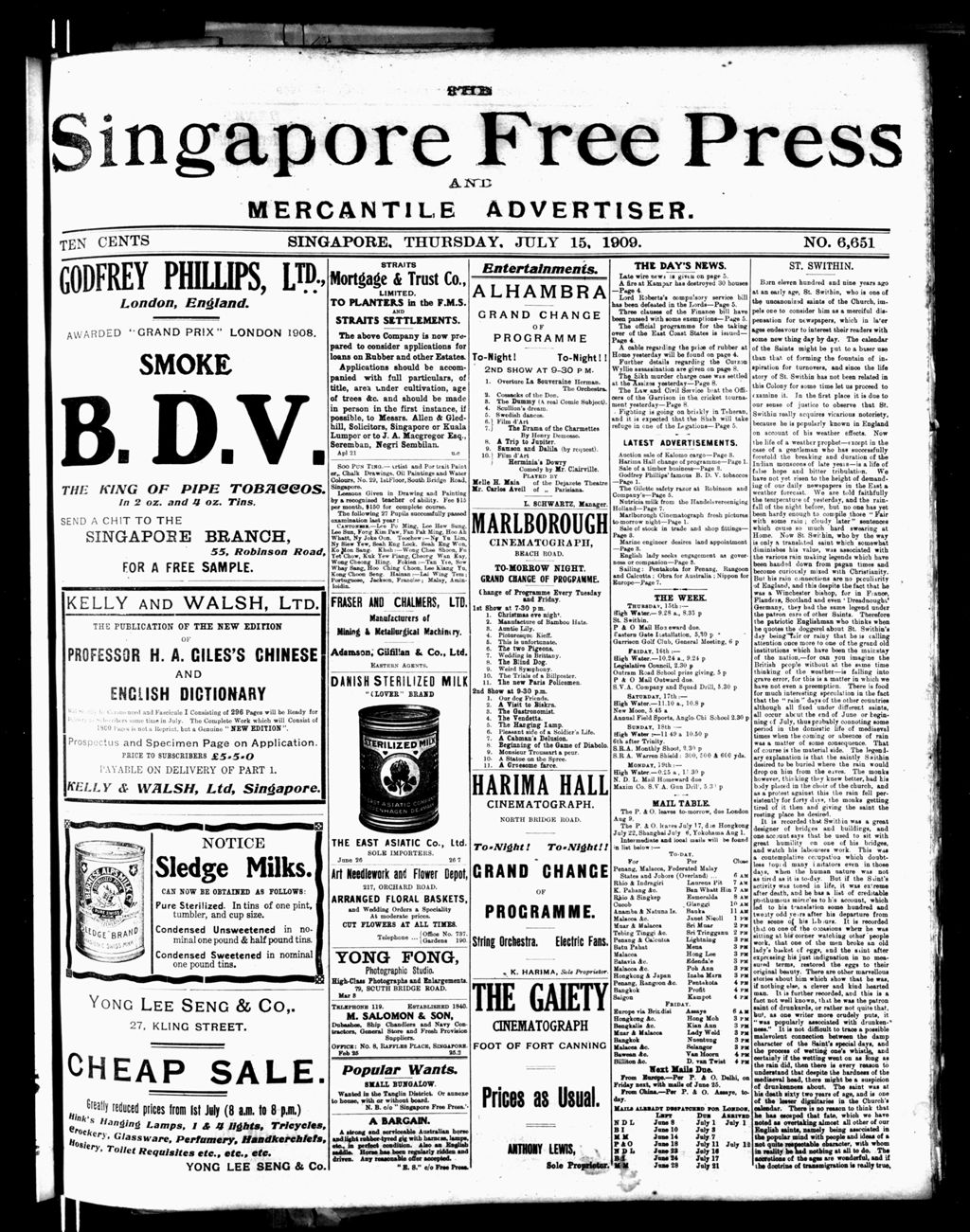 Miniature of Singapore Free Press and Mercantile Advertiser 15 July 1909