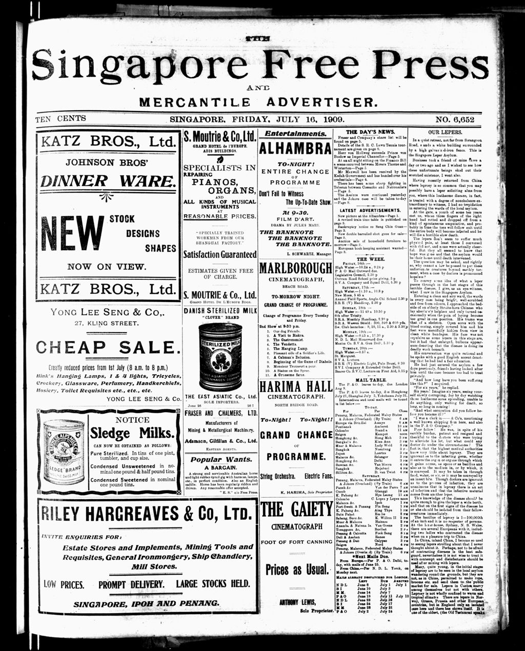 Miniature of Singapore Free Press and Mercantile Advertiser 16 July 1909