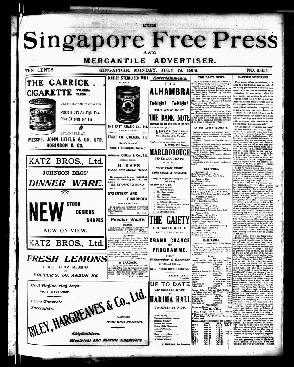 Miniature of Singapore Free Press and Mercantile Advertiser 19 July 1909