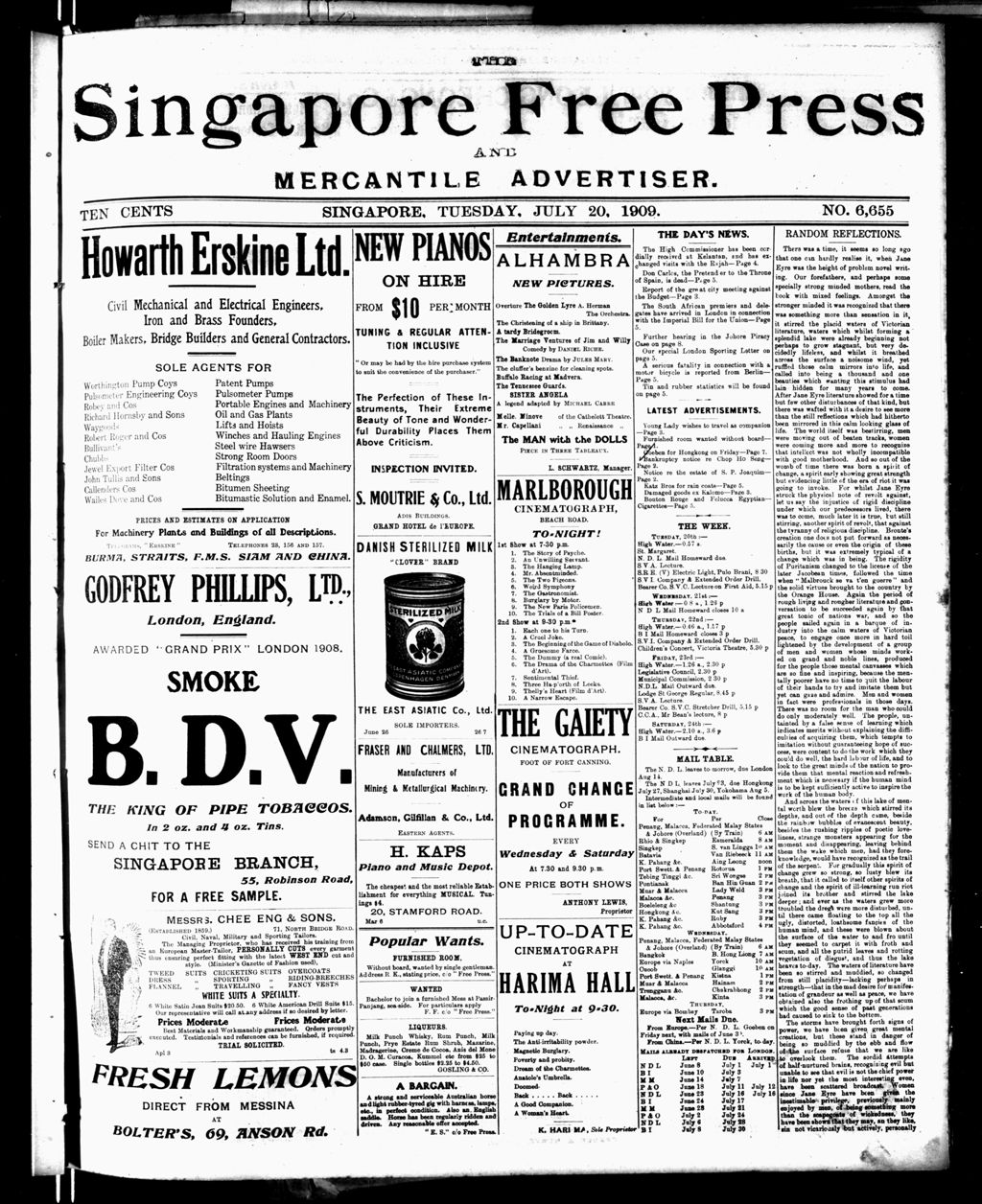 Miniature of Singapore Free Press and Mercantile Advertiser 20 July 1909