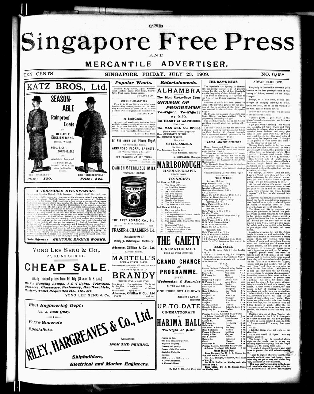 Miniature of Singapore Free Press and Mercantile Advertiser 23 July 1909