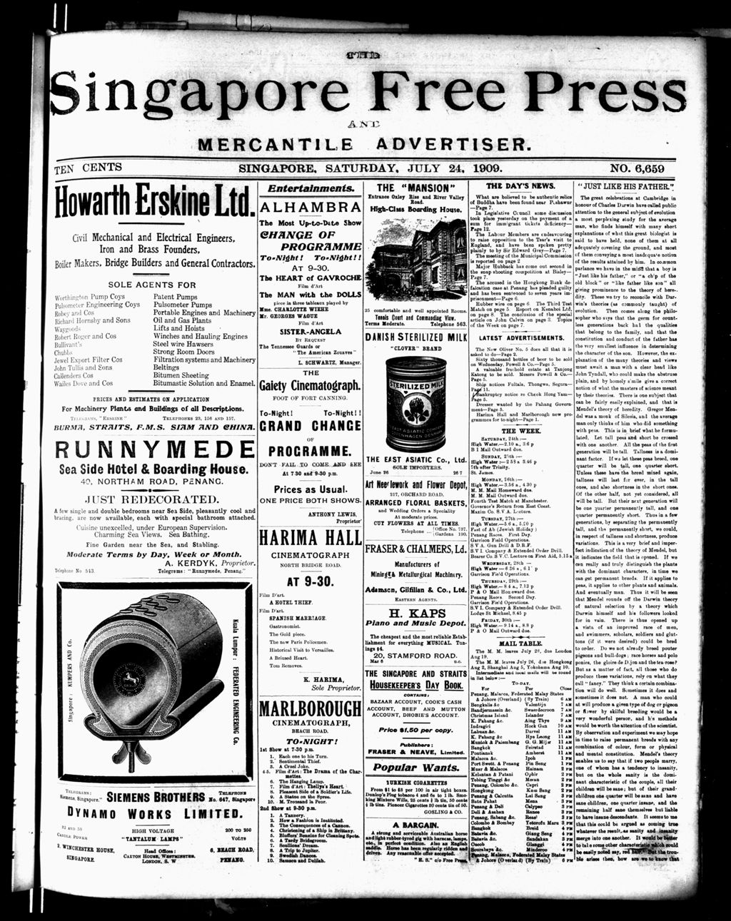 Miniature of Singapore Free Press and Mercantile Advertiser 24 July 1909