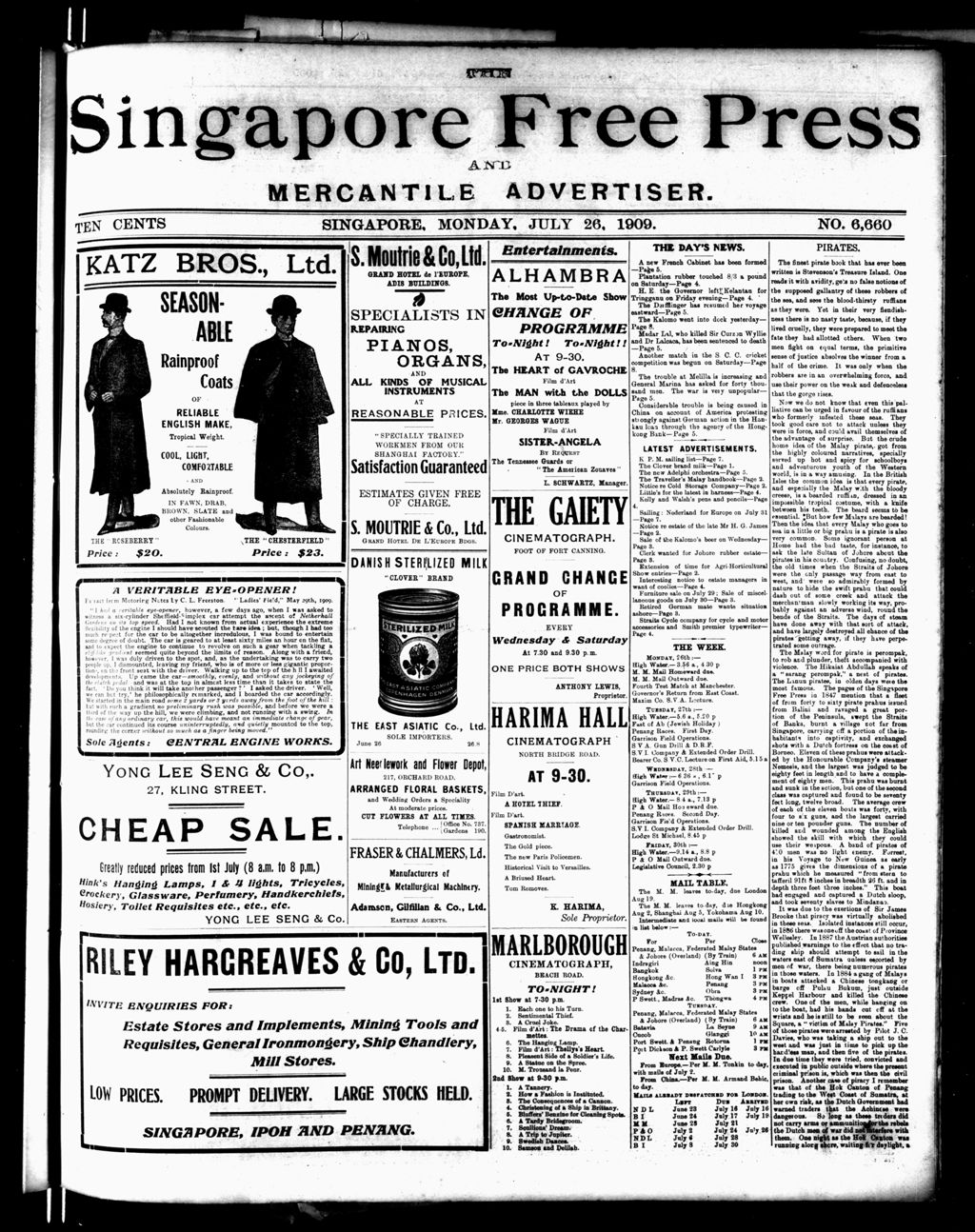 Miniature of Singapore Free Press and Mercantile Advertiser 26 July 1909