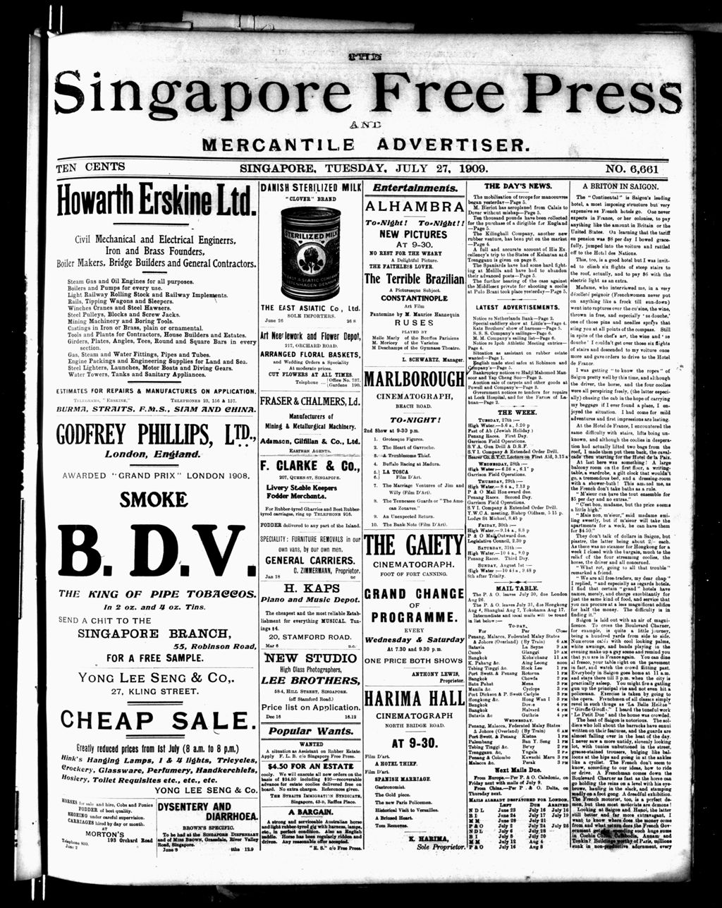 Miniature of Singapore Free Press and Mercantile Advertiser 27 July 1909