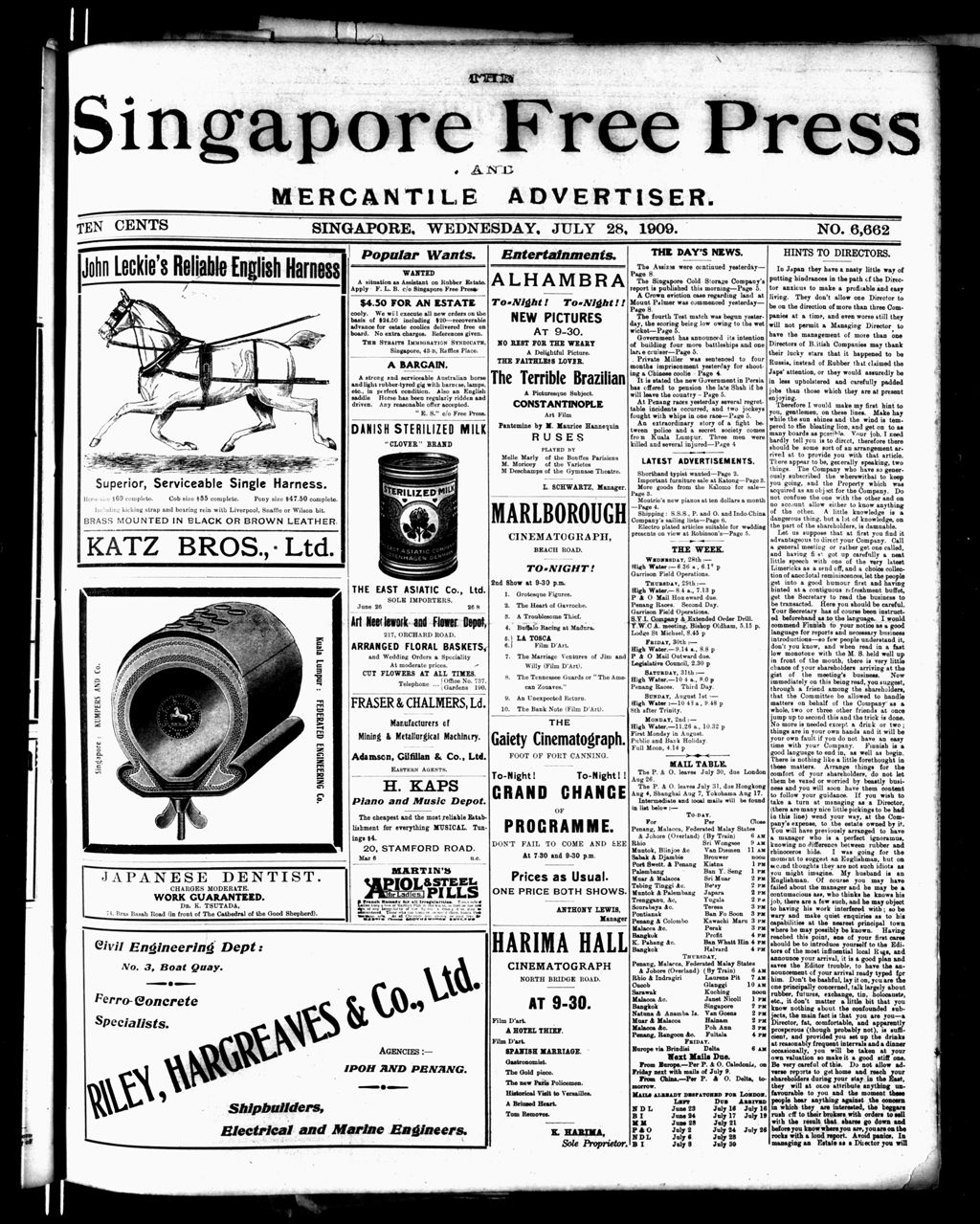 Miniature of Singapore Free Press and Mercantile Advertiser 28 July 1909