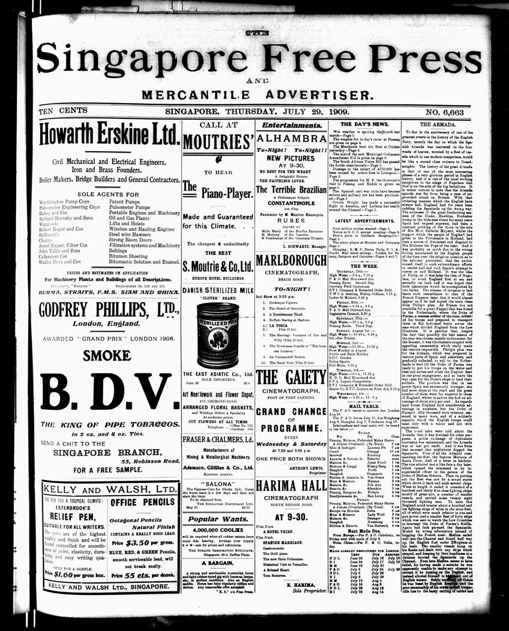 Miniature of Singapore Free Press and Mercantile Advertiser 29 July 1909