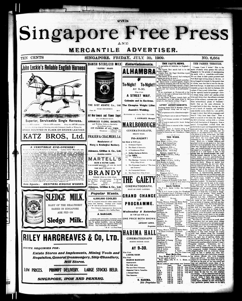 Miniature of Singapore Free Press and Mercantile Advertiser 30 July 1909