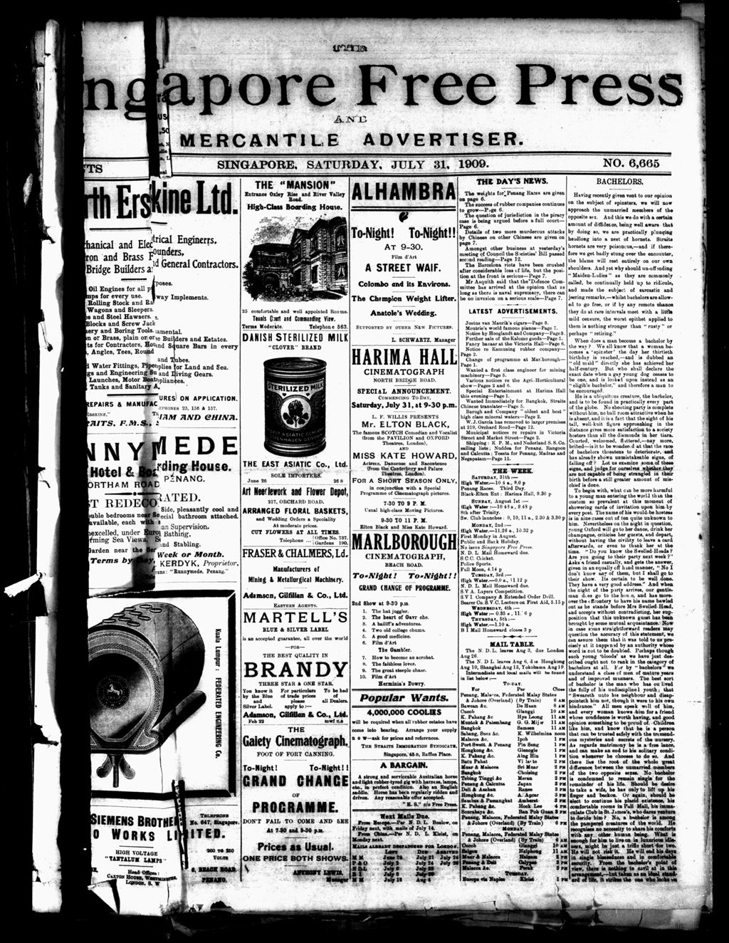 Miniature of Singapore Free Press and Mercantile Advertiser 31 July 1909