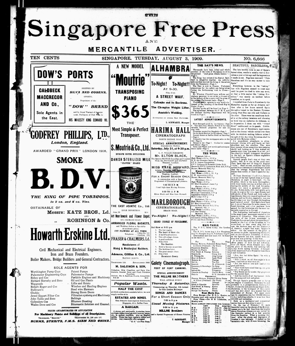 Miniature of Singapore Free Press and Mercantile Advertiser 03 August 1909