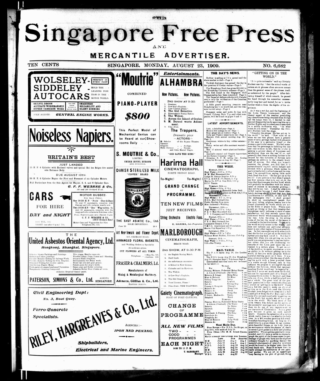 Miniature of Singapore Free Press and Mercantile Advertiser 23 August 1909